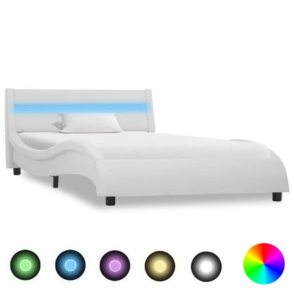Lit avec sommier LED Blanc Similicuir WAVE FUTURA