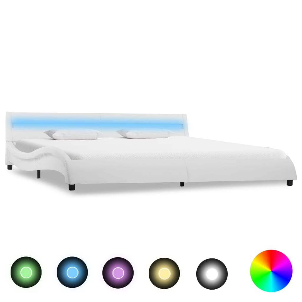 Lit avec sommier LED Blanc Similicuir WAVE FUTURA