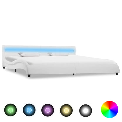 Lit avec sommier LED Blanc Similicuir WAVE FUTURA