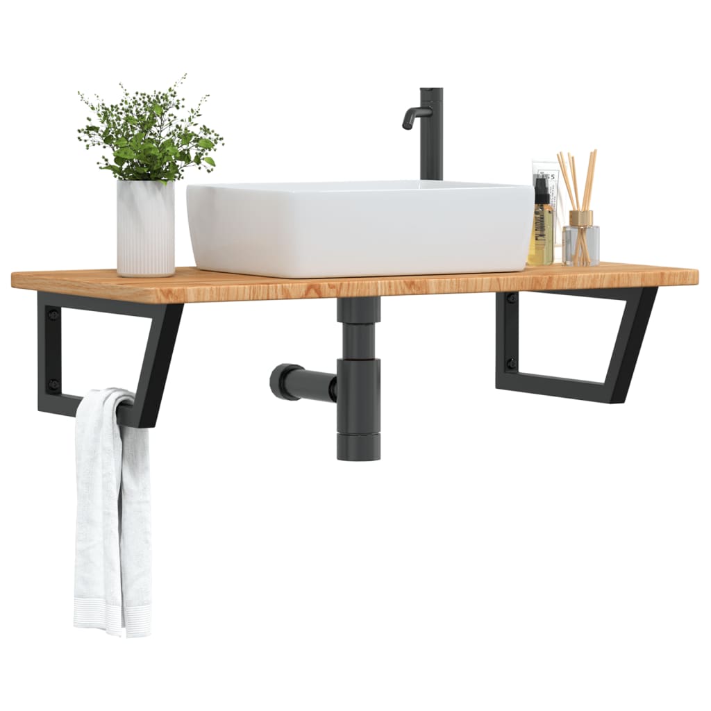 Estante de pared de acero acero y roble sólido para baños
