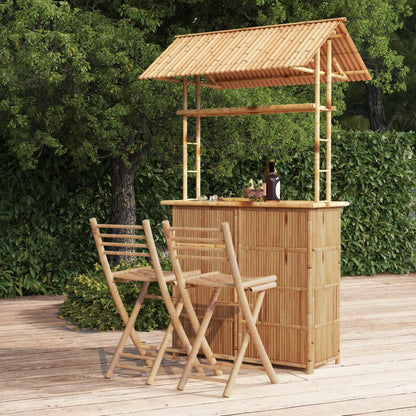 Outdoor bamboo bar with 2 Bali adjustable stools