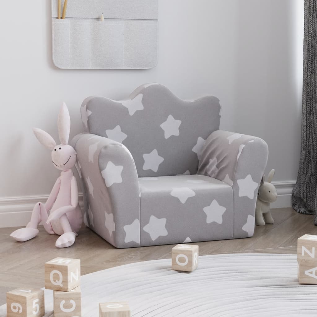 Children's gray velvet chair stars