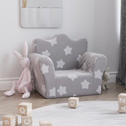 Children's gray velvet chair stars