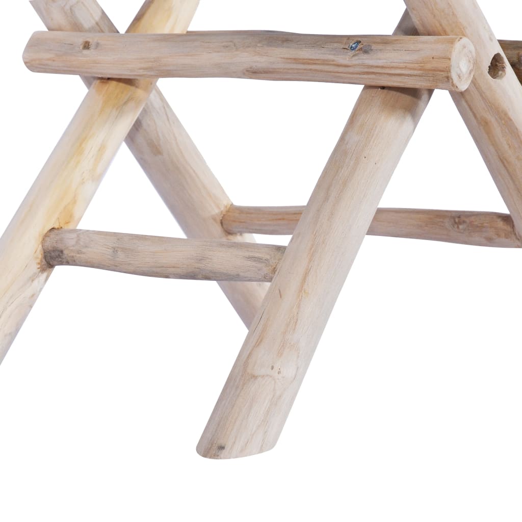 Tabouret pliable Cuir véritable et bois de teck massif