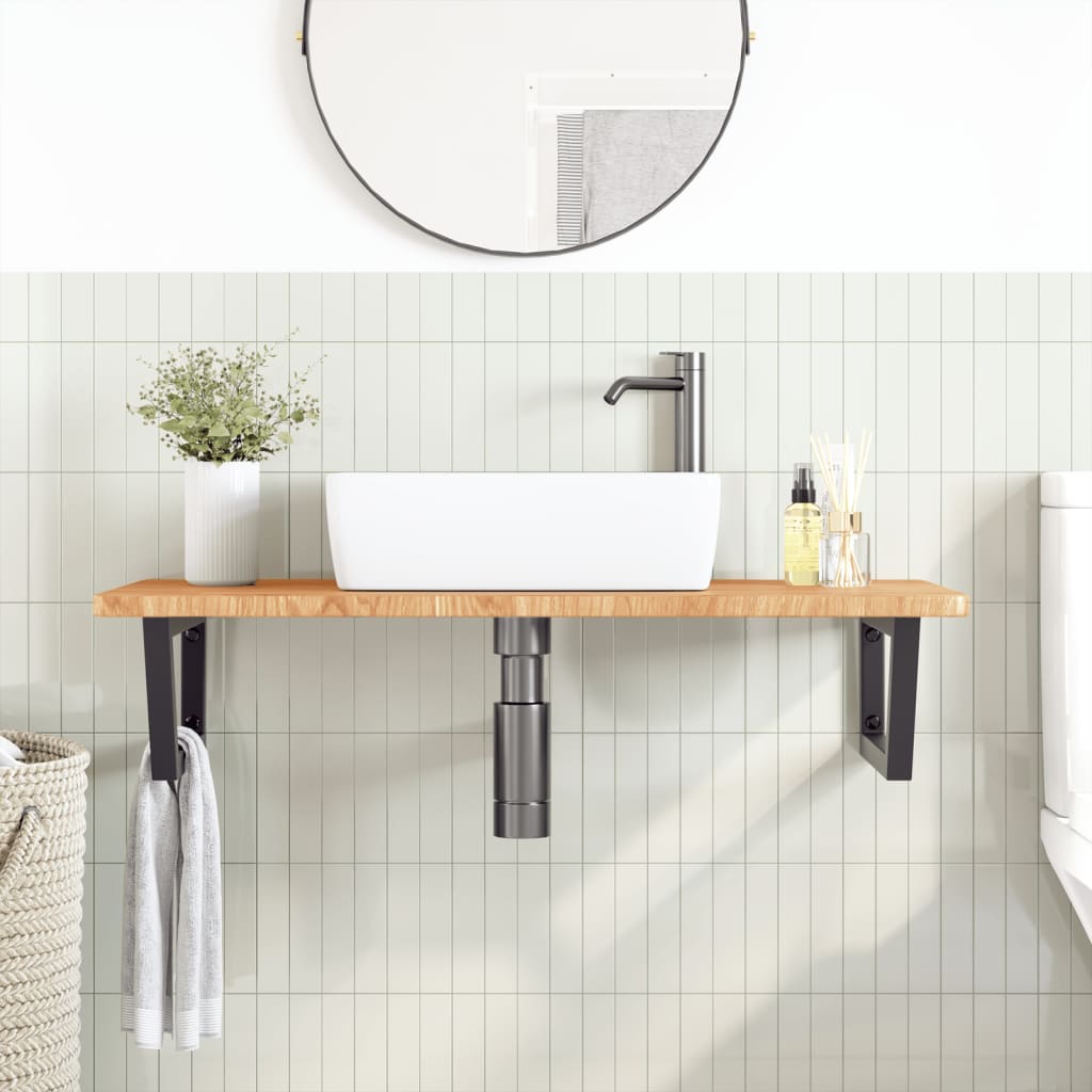 Estante de pared de acero acero y roble sólido para baños