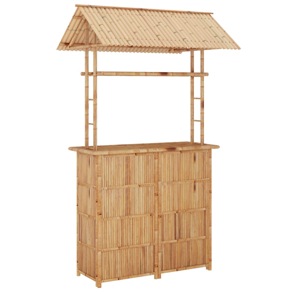 Outdoor bamboo bar with 2 Bali adjustable stools