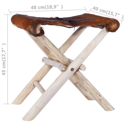 Tabouret pliable Cuir véritable et bois de teck massif