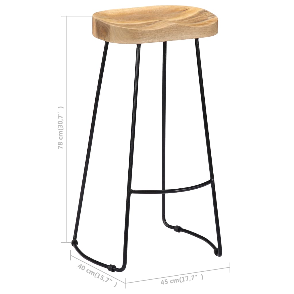 Tabouret lot de 2 GAVIN métal et manguier massif 78cm