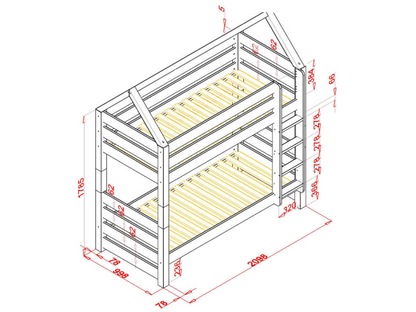 Cama de moño, cabina superpuesta escalable en 2 camas individuales de 90x200cm de 90x200cm