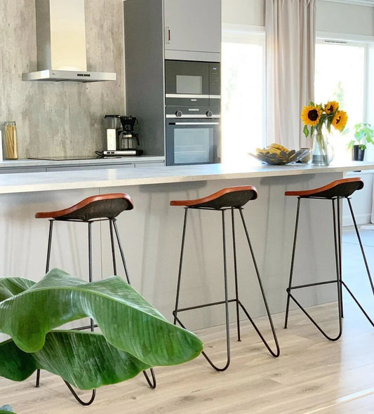 Chaises de bar lot de 4 marron en cuir véritable ORPHEE