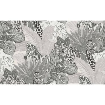 Good Vibes Papier peint Jungle Animals Gris et noir