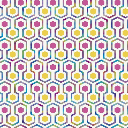Good Vibes Papier peint Hexagon Pattern Rose et jaune