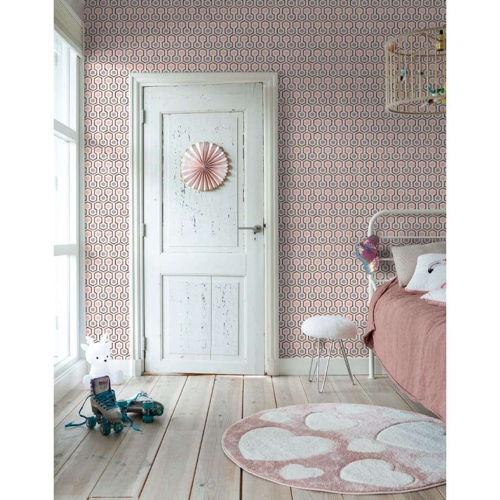 Good Vibes Papier peint Hexagon Pattern Rose et violet