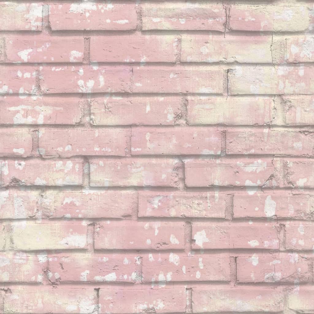 Urban Friends & Coffee Papier peint Briques Rose et blanc