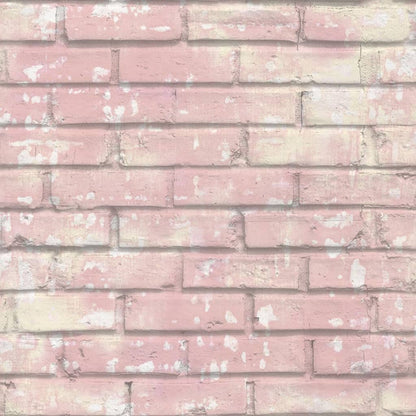 Urban Friends & Coffee Papier peint Briques Rose et blanc