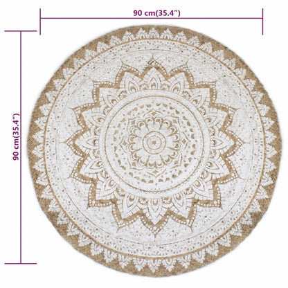 Tapis Jute tressé imprimé 90 cm rond