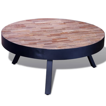 Table basse ronde Bois de teck recyclé et métal INDUS
