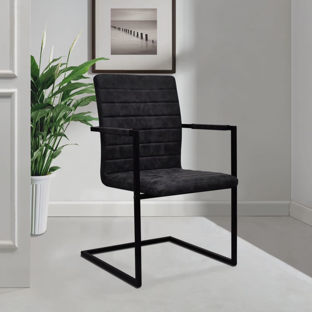 Chaises à manger cantilever lot de 2 noir similicuir