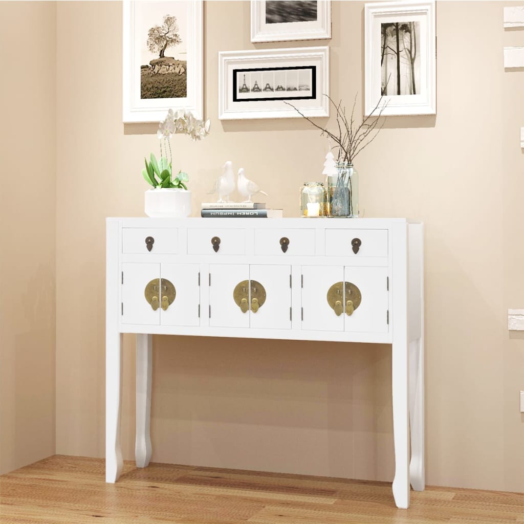 Buffet style chinois en bois massif Blanc