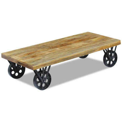 Table basse en bois de manguier sur roulettes industrielles BOCCA
