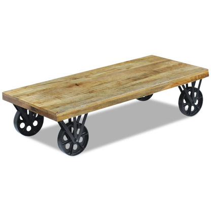 Table basse en bois de manguier sur roulettes industrielles BOCCA