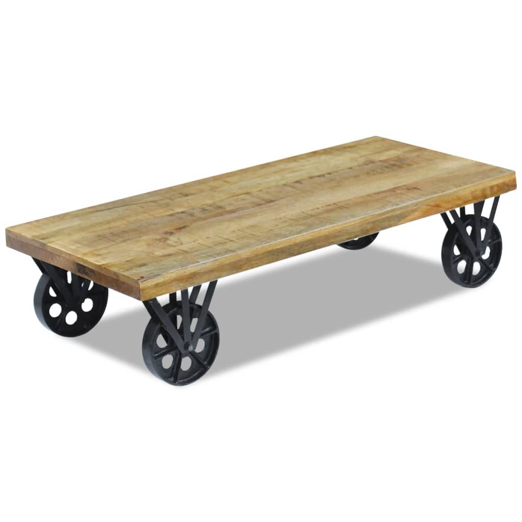 Table basse en bois de manguier sur roulettes industrielles BOCCA