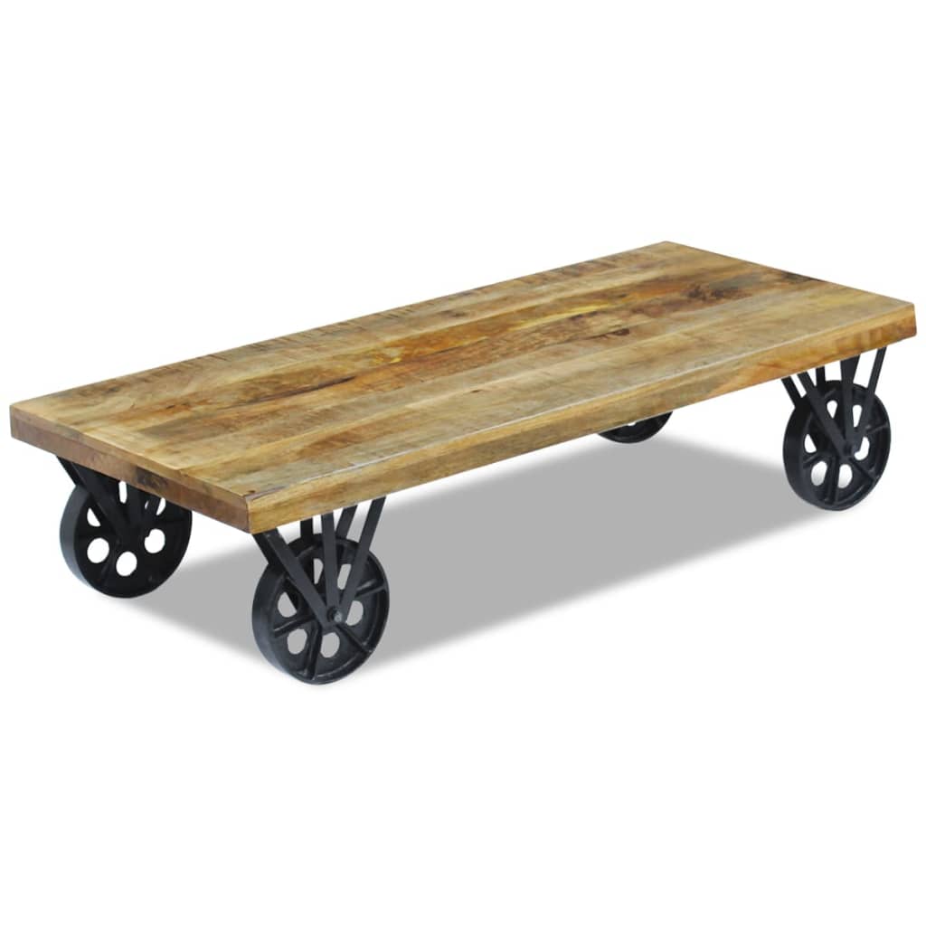 Table basse en bois de manguier sur roulettes industrielles BOCCA