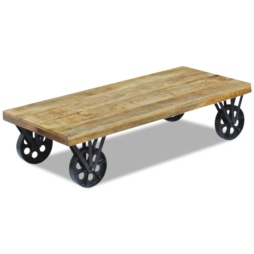 Table basse en bois de manguier sur roulettes industrielles BOCCA