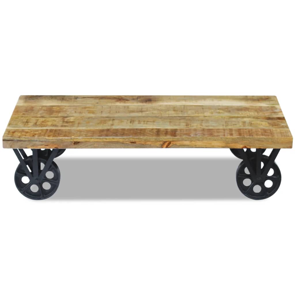 Table basse en bois de manguier sur roulettes industrielles BOCCA