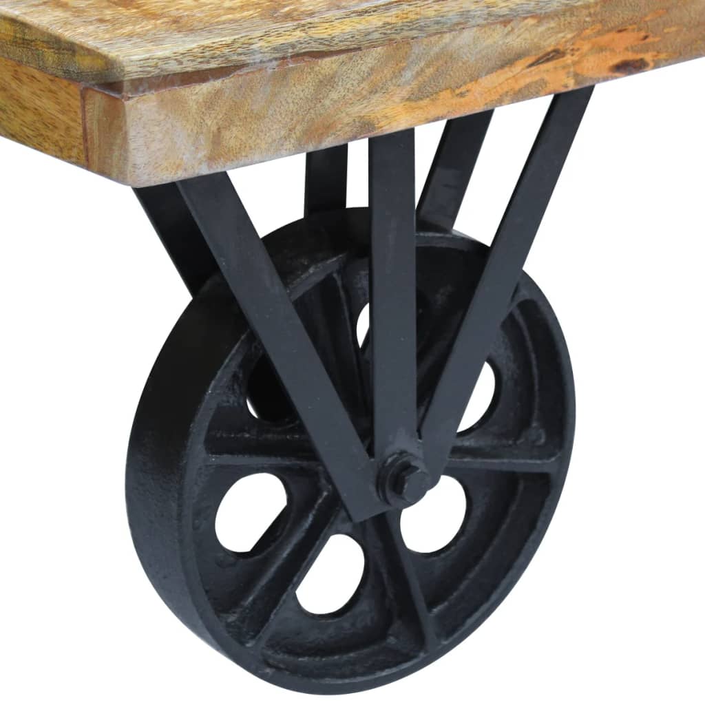 Table basse en bois de manguier sur roulettes industrielles BOCCA