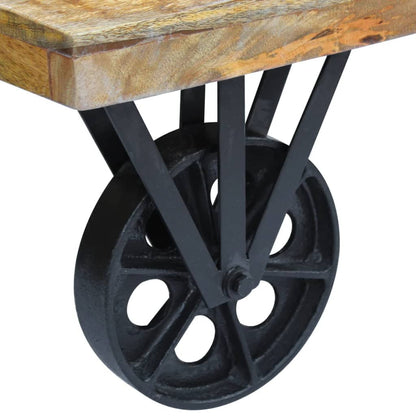 Table basse en bois de manguier sur roulettes industrielles BOCCA