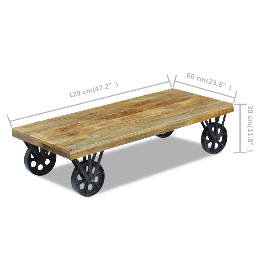 Table basse en bois de manguier sur roulettes industrielles BOCCA