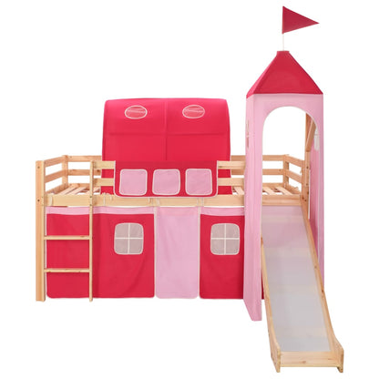 Lit mezzanine enfant avec toboggan et habillage MEGAN Pin 90X200cm