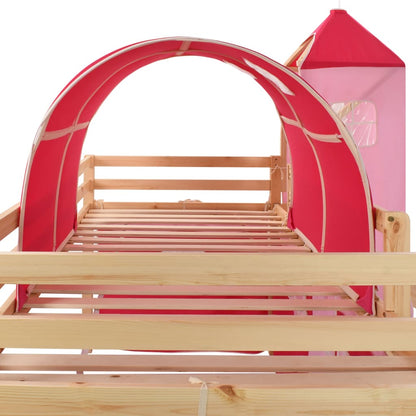 Lit mezzanine enfant avec toboggan et habillage MEGAN Pin 90X200cm