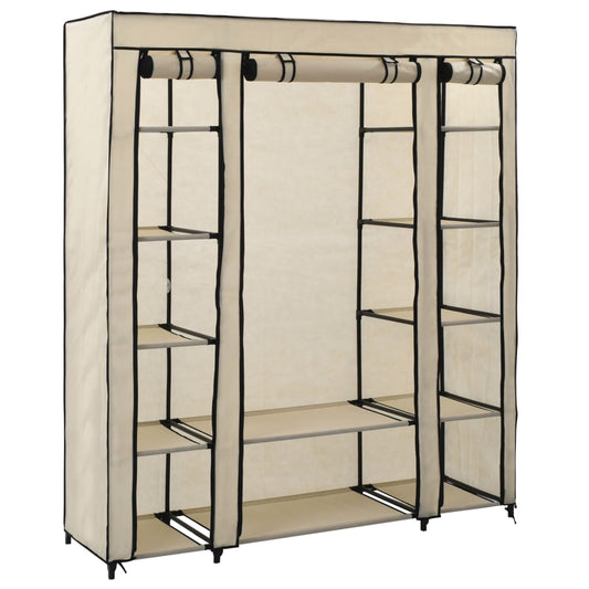 Armadietto con scomparti e steli di crema 150x45x176 cm tessuto