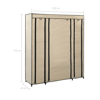 Armadietto con scomparti e steli di crema 150x45x176 cm tessuto
