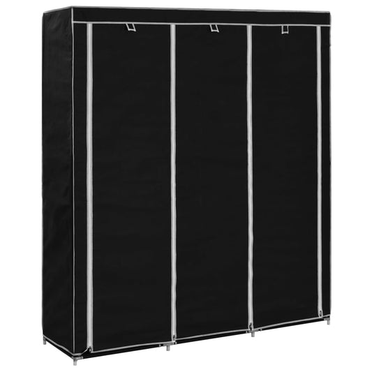 Cabinet con scomparti e barre nere 150x45x175 cm tessuto