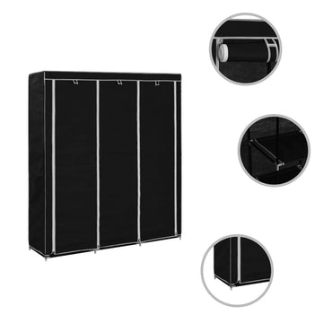 Cabinet con scomparti e barre nere 150x45x175 cm tessuto