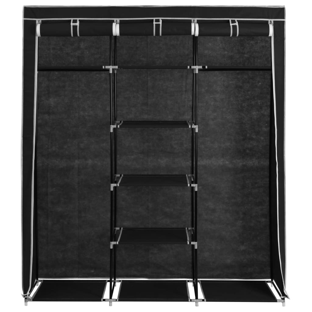 Cabinet con scomparti e barre nere 150x45x175 cm tessuto