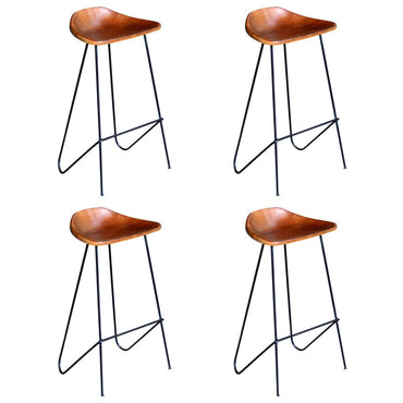 Chaises de bar lot de 4 marron en cuir véritable ORPHEE