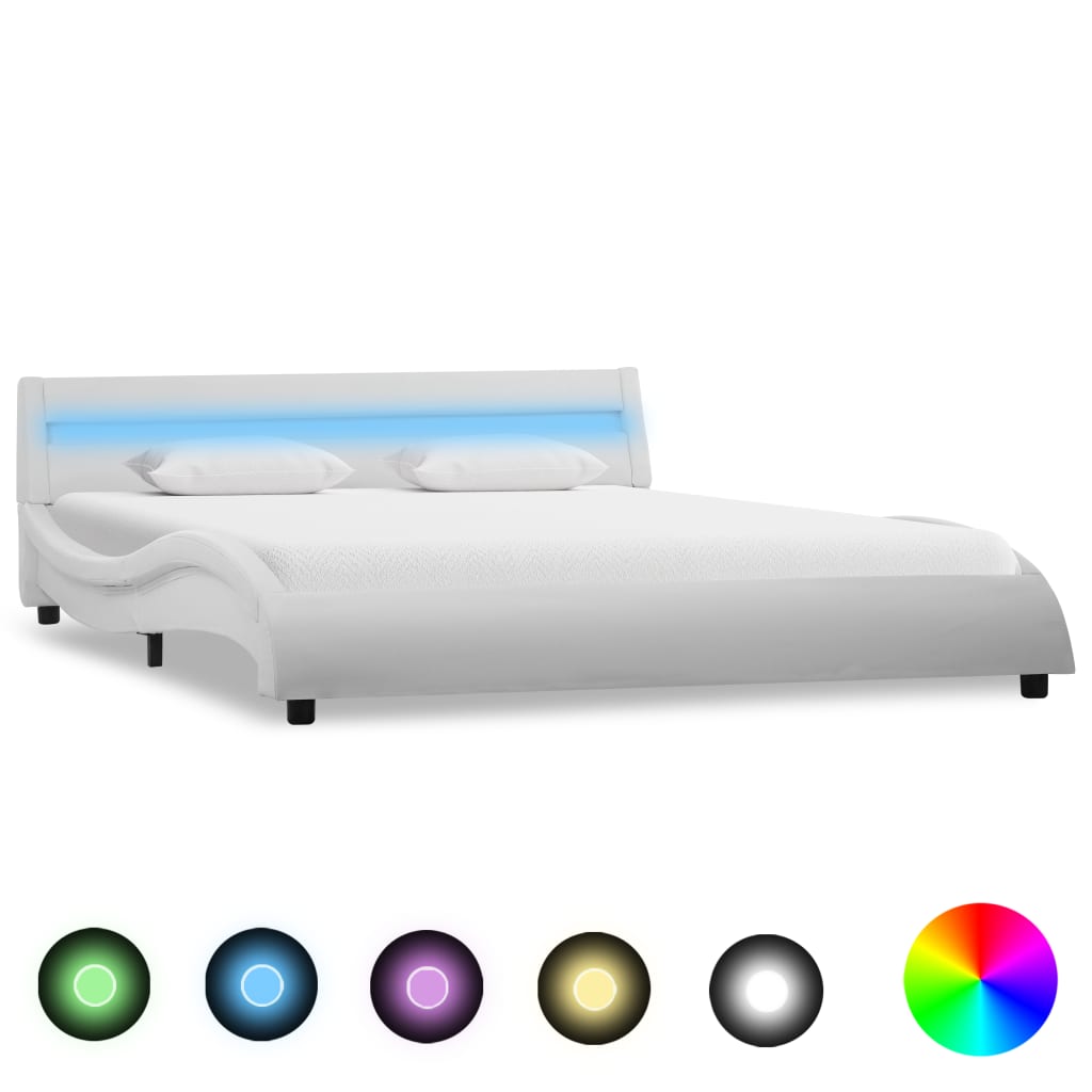 Lit avec sommier LED Blanc Similicuir WAVE FUTURA