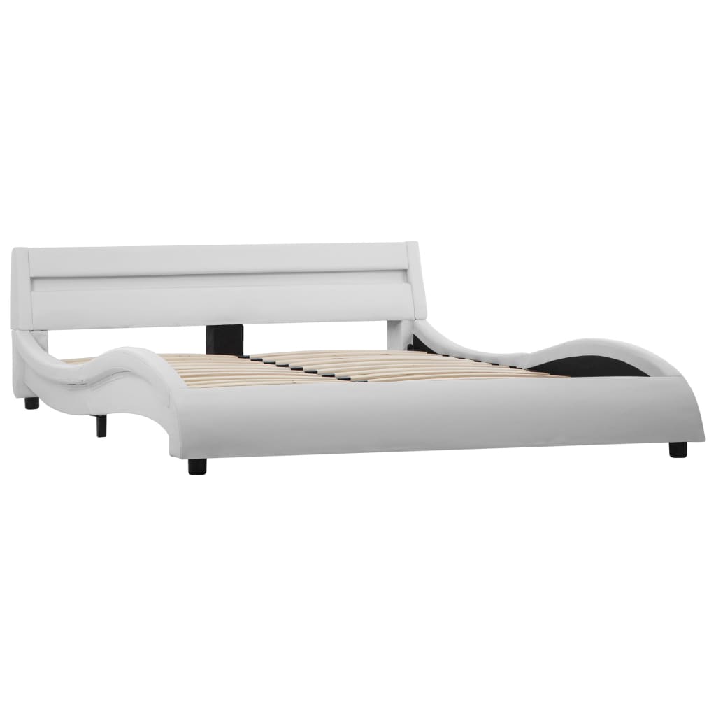 Lit avec sommier LED Blanc Similicuir WAVE FUTURA