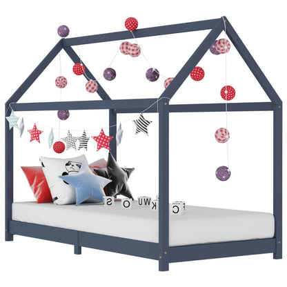 Cadre de lit d'enfant Gris  Bois de pin massif 90 x 200 cm