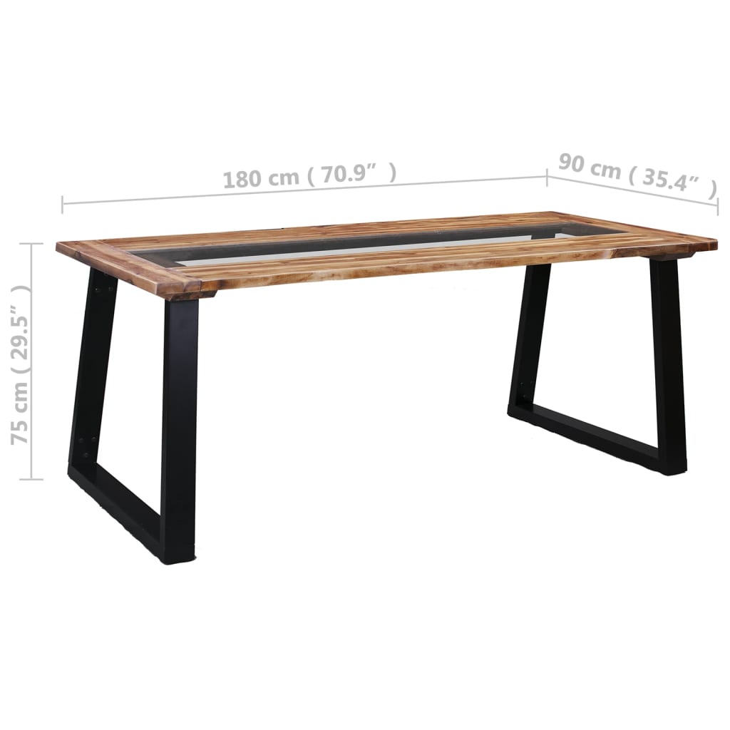 Table de salle à manger 180cm Bois d'acacia et verre