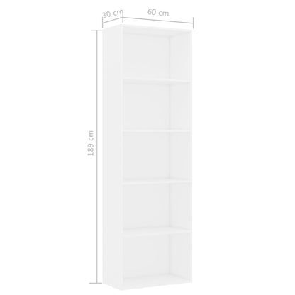 Bibliothèque à 5 niveaux Blanc 60x30x189 cm Bois d'ingénierie