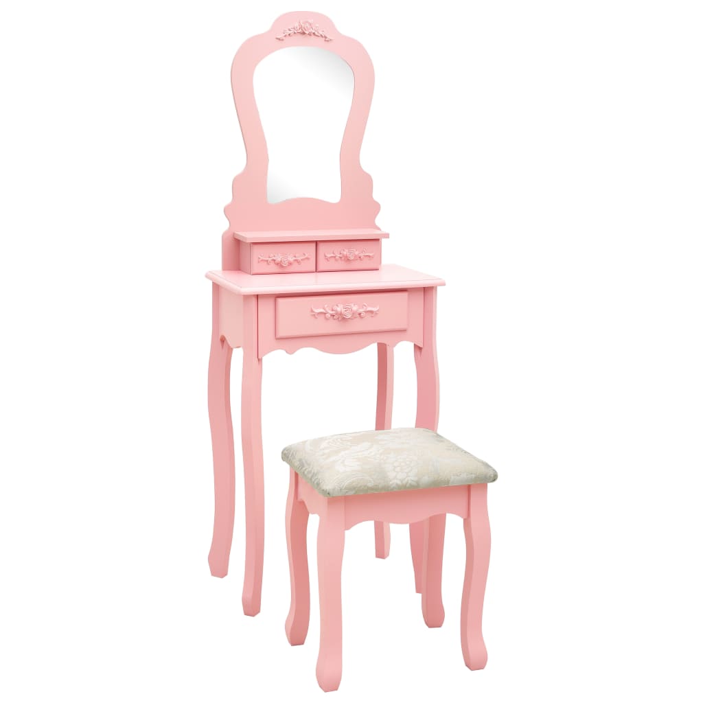 Ensemble Coiffeuse avec tabouret Rose 50x59x136 cm Paulownia