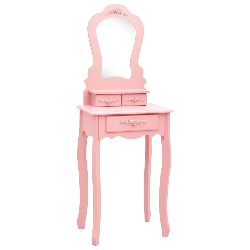 Ensemble Coiffeuse avec tabouret Rose 50x59x136 cm Paulownia
