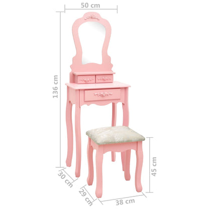 Ensemble Coiffeuse avec tabouret Rose 50x59x136 cm Paulownia