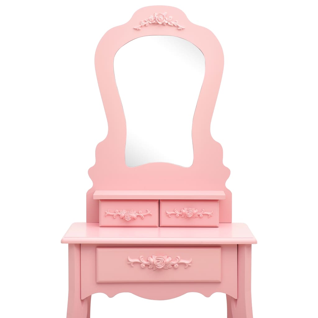 Ensemble Coiffeuse avec tabouret Rose 50x59x136 cm Paulownia