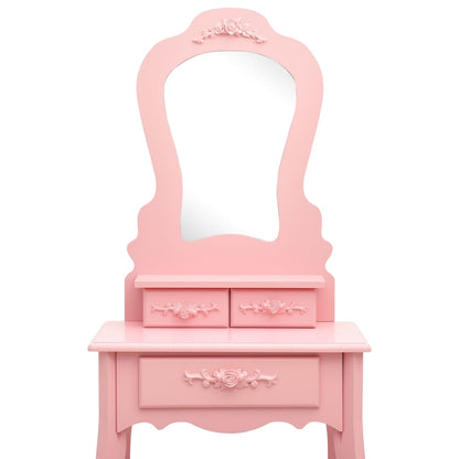 Ensemble Coiffeuse avec tabouret Rose 50x59x136 cm Paulownia